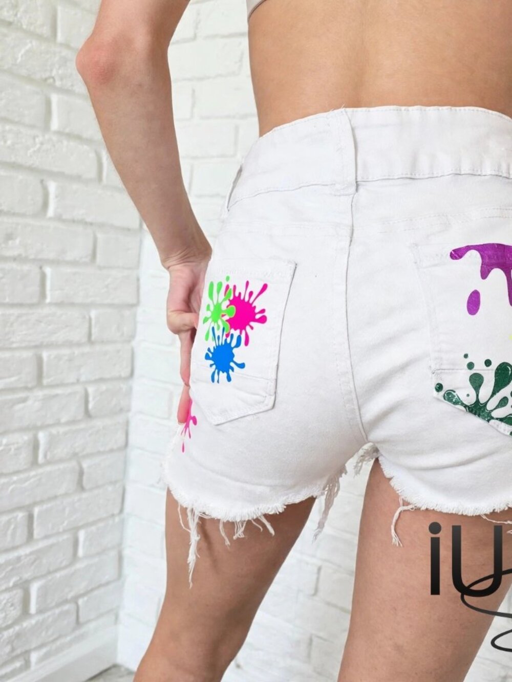 iULi Style White Paint Splatter Denim Cutoff Shorts